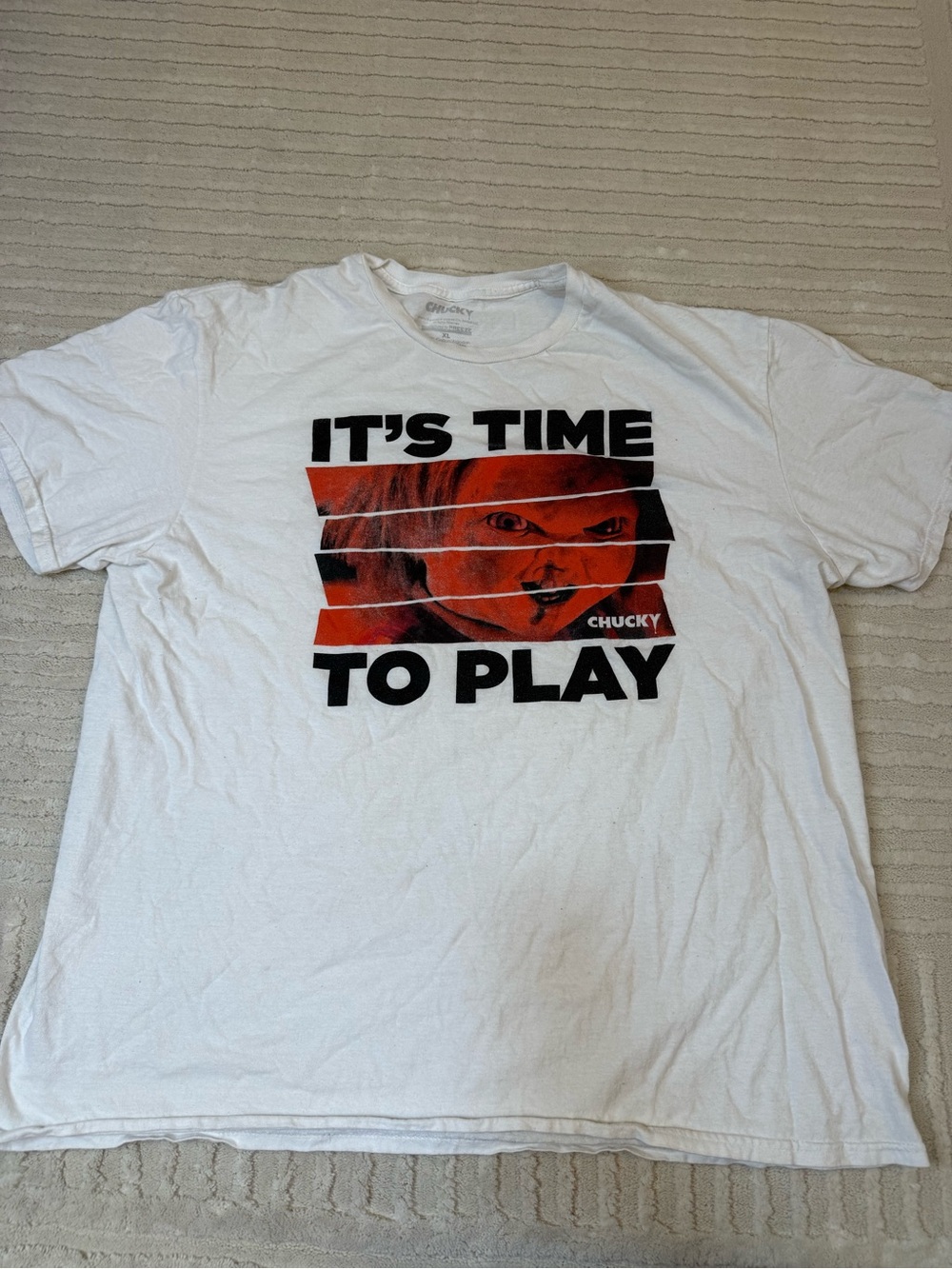 Chucky It’s Time to Play Graphic T-Shirt White Horror Movie Tee Men’s XL
